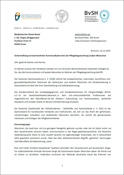 zur Sicherstellung von barrierefreier Kommunikation bei der Pflegebegutachtung tauber Menschen